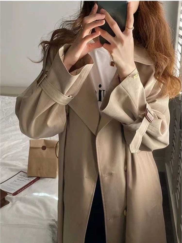 Korean Style Trench Women Autumn Ladies Elegant Temperament Loose Basic All-match Casual Design Plus Velvet High Street CoatsX240921