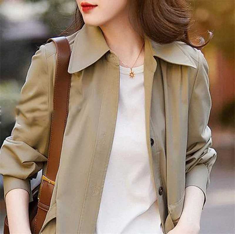 Thin windbreaker Womens 2023 Spring Summer New Korean Style Temperament Coat Medium Length Shirt No Lining CoatX240921