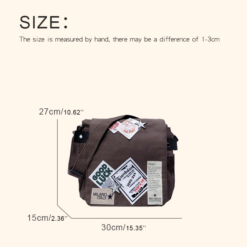 Preppy Style Canvas Cloth Messenger Bags For Women Designer Handbags Purses 2023 New In Badge Letters Stars Y2k Shoulder