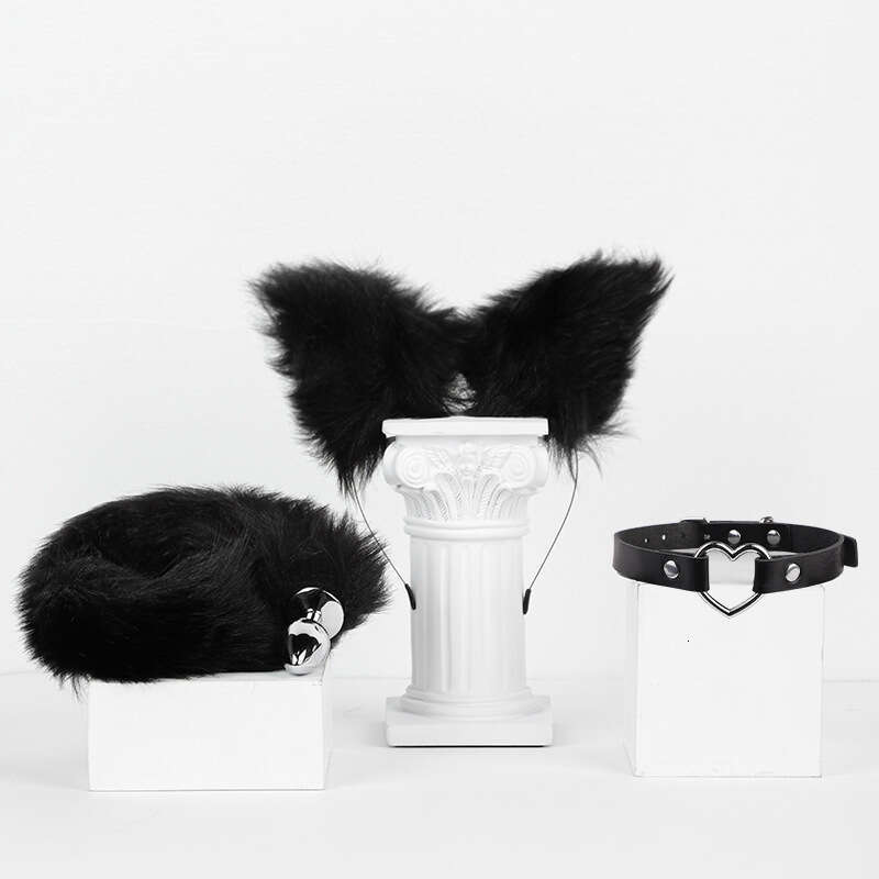 Sex toys SM props Fox girl sex suit Fox hair headband Tail anal plug Cat collar 3-piece set Hair replacement