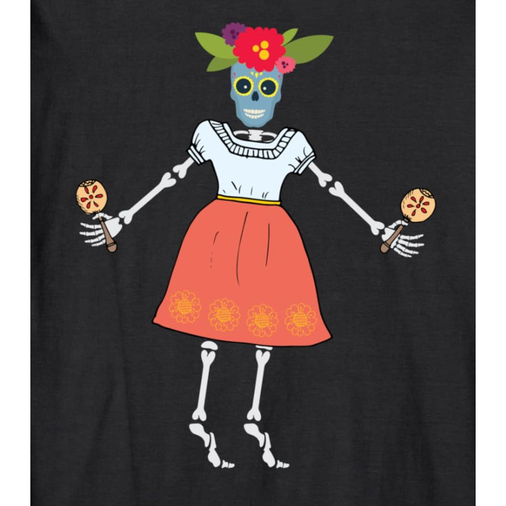 Long Sleeve Shirts for Men sweatshirt La Santa Muerte Skeleton With Rumba Shakers Maracas Streetwear Casual tops clothes fashion