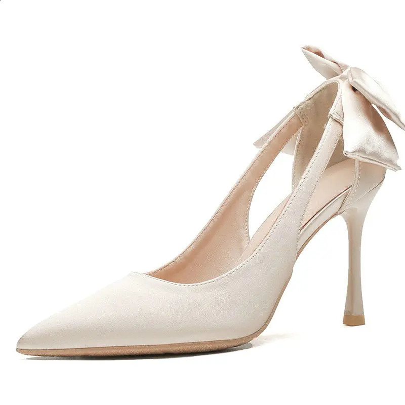 2024 Spring/Summer White Spot High Heels Womens Thin High Heels Single Shoes Butterfly Wedding Shoes Small Bridal Shoes 240919