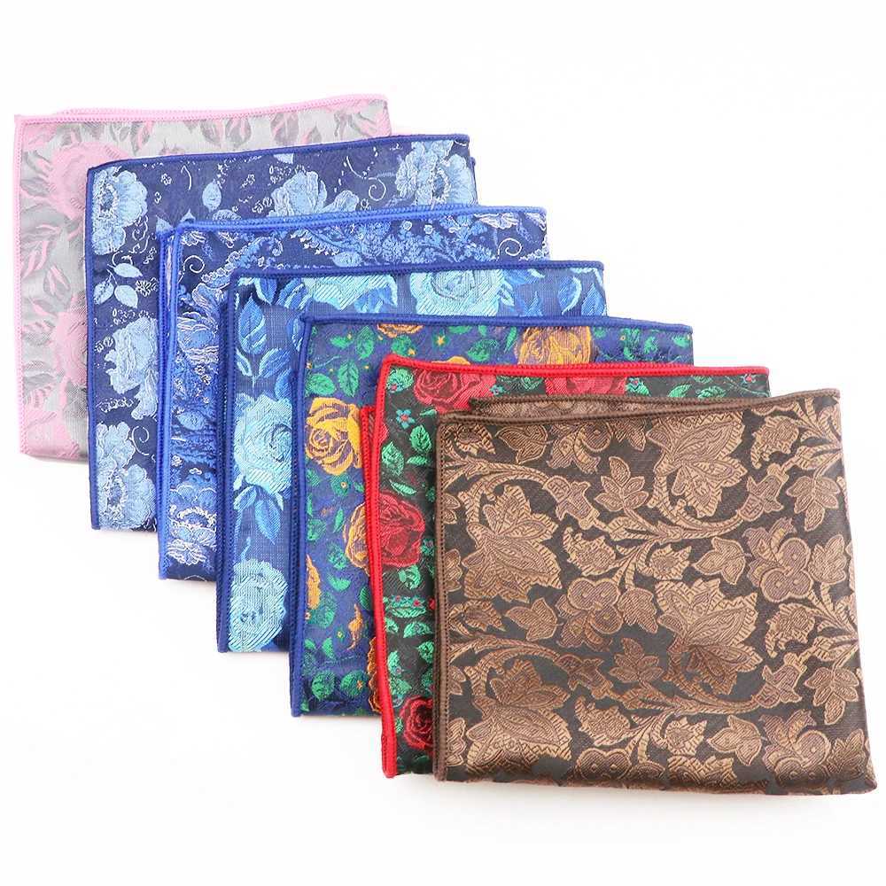 Men Hanky Pocket Squared Handkerchief Polyester Blue Red Hankerchief Flower Rose Floral Wedding Party Gift for Man AccessoryX240921