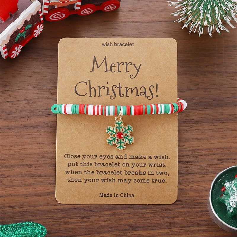 Christmas Green Polymer Clay Beaded Bracelet for Women Fashion Santa Claus Tree Snowflake Pendant Bracelet Xmas Party JewelryX240921