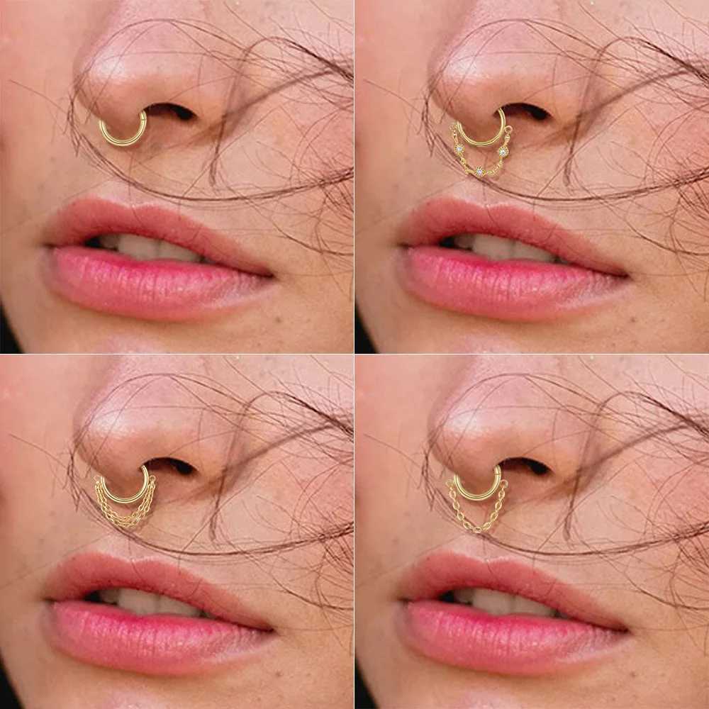 Titanium Steel Circle Pendant Tassel Women Girl Zircon Tragus Ear Hoops Cartilage Daith Septum Piercing Earrings Helix Jewelry Y240921