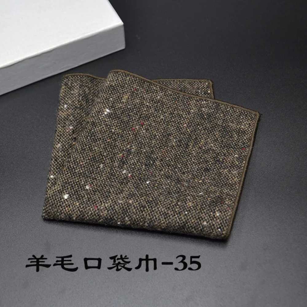 23*23CM New Vintage Wool Pocket Square Plaid Black Handkerchief Mens Business Suit Tie Accessories Scarf Hankies Tuxedo CravatX240921