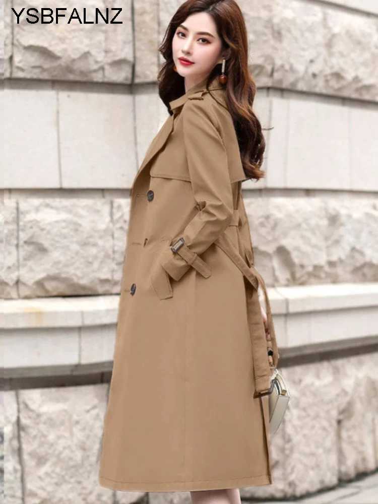 2023 Windbreaker Autumn Winter Women Lapel Double Breasted Trench Coats Office Long With Belt Lining Korean Fashion ClothingX240921