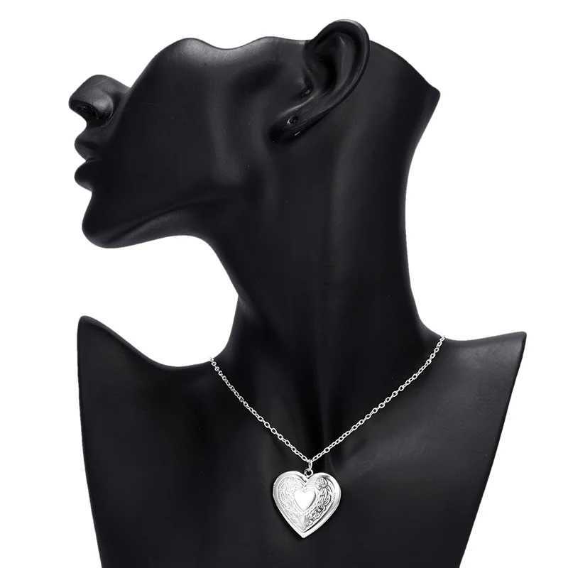 Open Love Heart Lock Pendant Womens Necklace Silver Chain Memory Photo Frame Family Lover Valentines Day Jewelry Gift New W240918