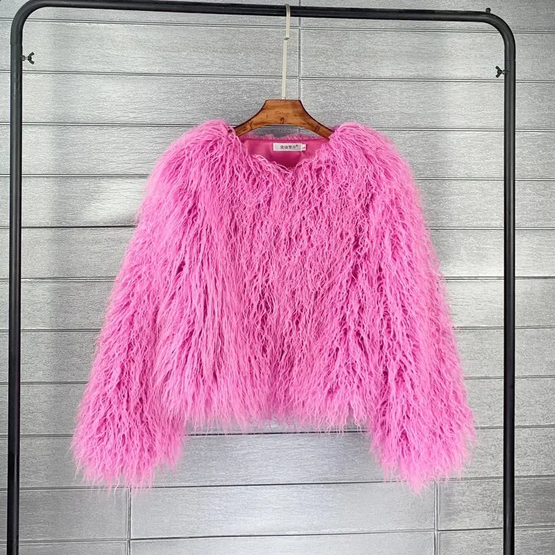 Pink Faux Fur Coat Women Clothing O-Neck Plush Jacket Winter Coat Female Overcoat Long Sleeve Fluffy Jacket Teddy Outerwears 240911