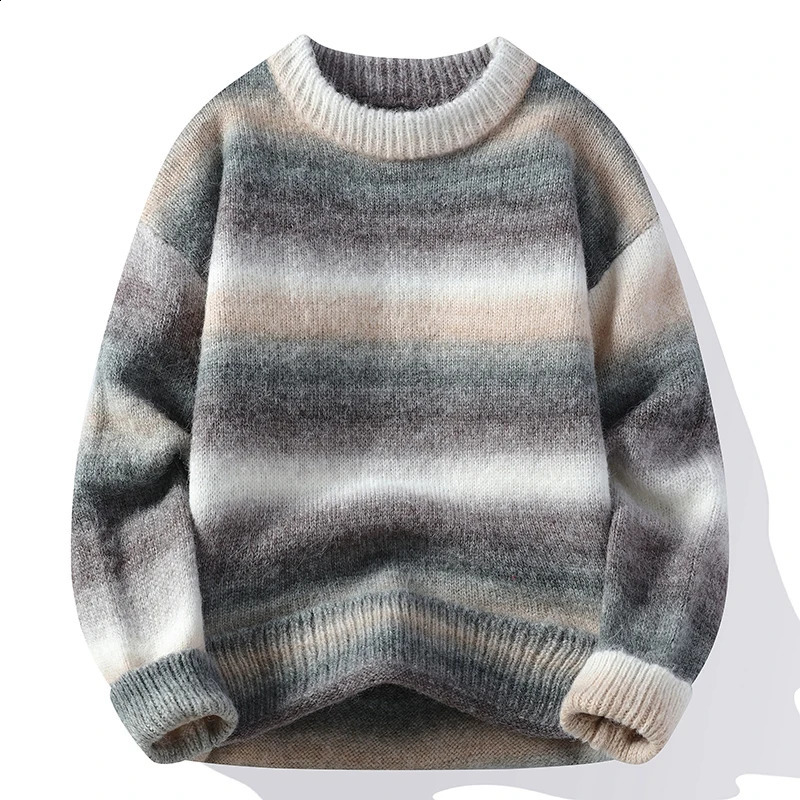 Winter Fashion Rainbow Stripe Sweater Mens High end Wool Pullover Sweater Casual Loose Christmas Parachute 240921