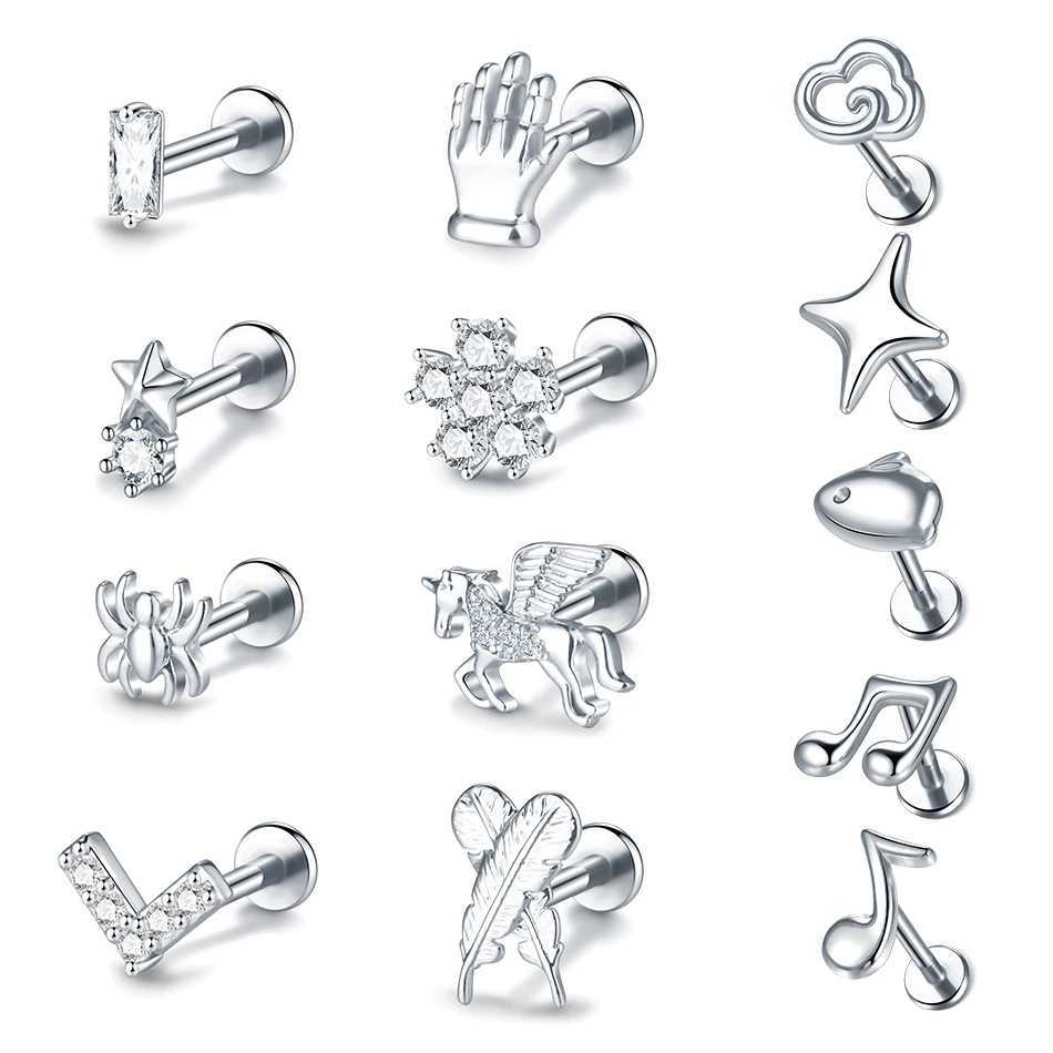 1PC Spider Feather Lip Monroe Studs Labret Piercing 16G CZ Flower Ear Cartilage Tragus Daith Lobe Piercing Earring for Women Men Y240921