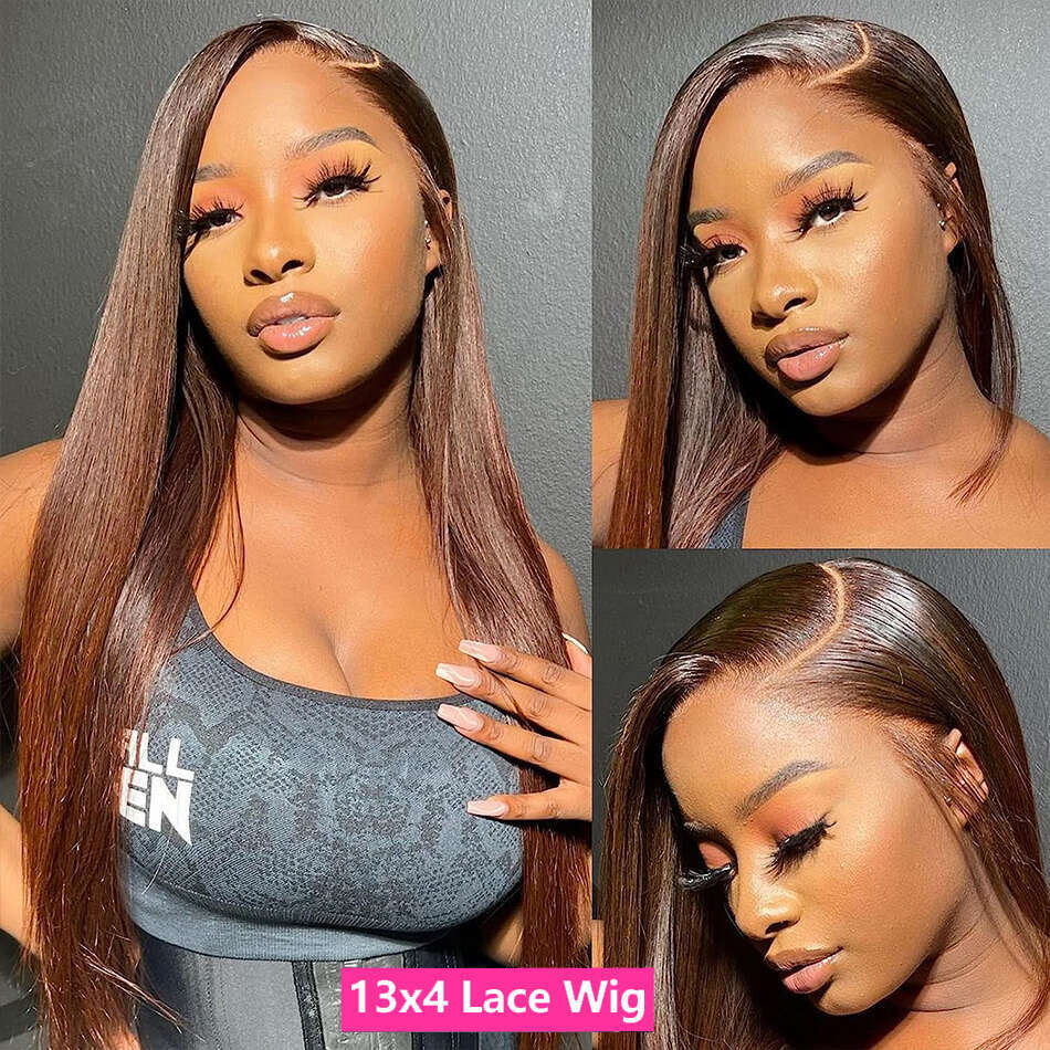 13x6 Chocolate Brown Front Colored Human Hair Wigs For Women 30 Inch Transparent 13x4 360 Lace Frontal Wig Pre Plucked