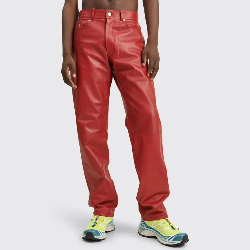 Mens black genuine leather pants for spring/summer product UK fashion casual custom mens sheepskin pants 240913