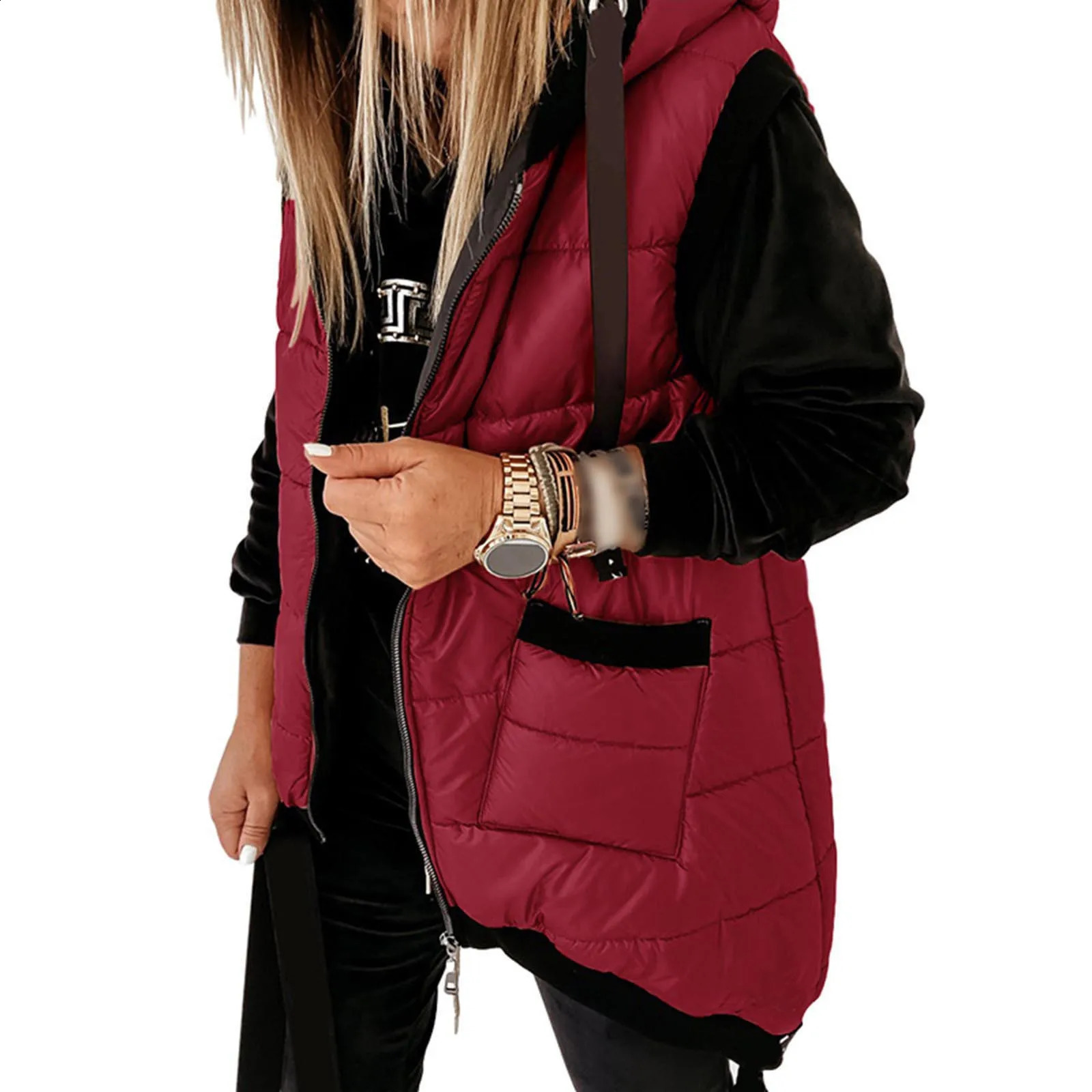 Womens sleeveless vest warm autumn and winter feather jacket pocket casual loose cotton outdoor 240918