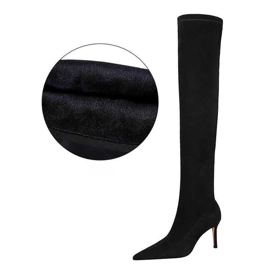 CMM Winter Fashion Simple Thin Heel High Heel Slender Slim Tapered Suede Knee High Boots