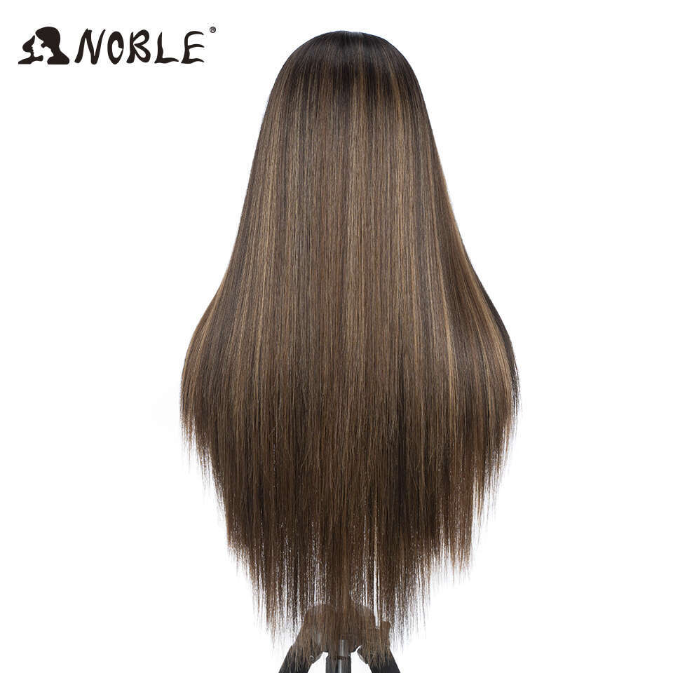 Noble Synthetic Front 30Inch 13X7 Straight lace Blonde Ombre Glueless Wigs For Women Cosplay Lace Wig synthetic