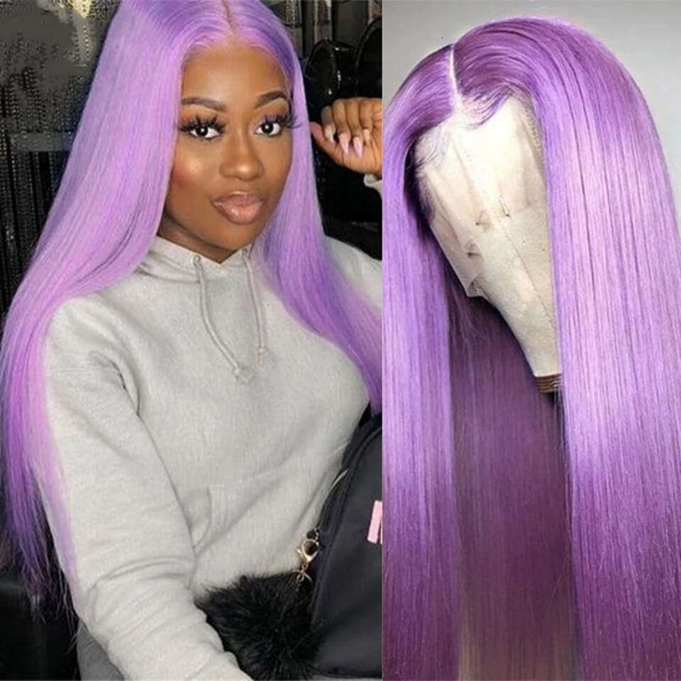 Staright Light Purple13x4 Frontal 100% Human Hair Brazilian Wigs On Sale Purple HD Lace PrePlucked For Women