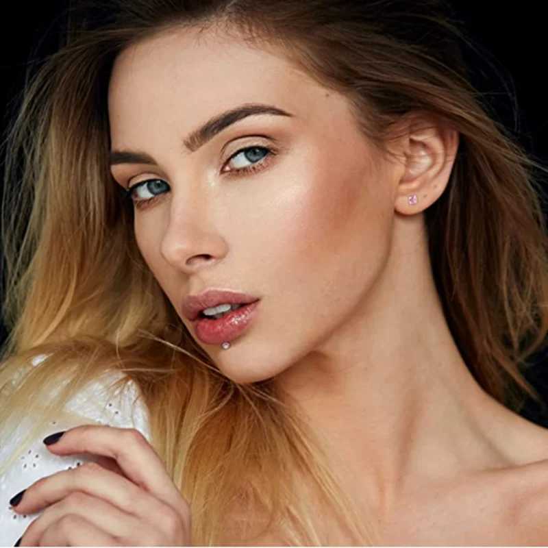 4PCS Heart Crystal Tragus Piercing Earring Set Flat Labret Piercing Set Lip Ring Lot Conch Cartilage Stud Helix Lobe Earring Set Y240921