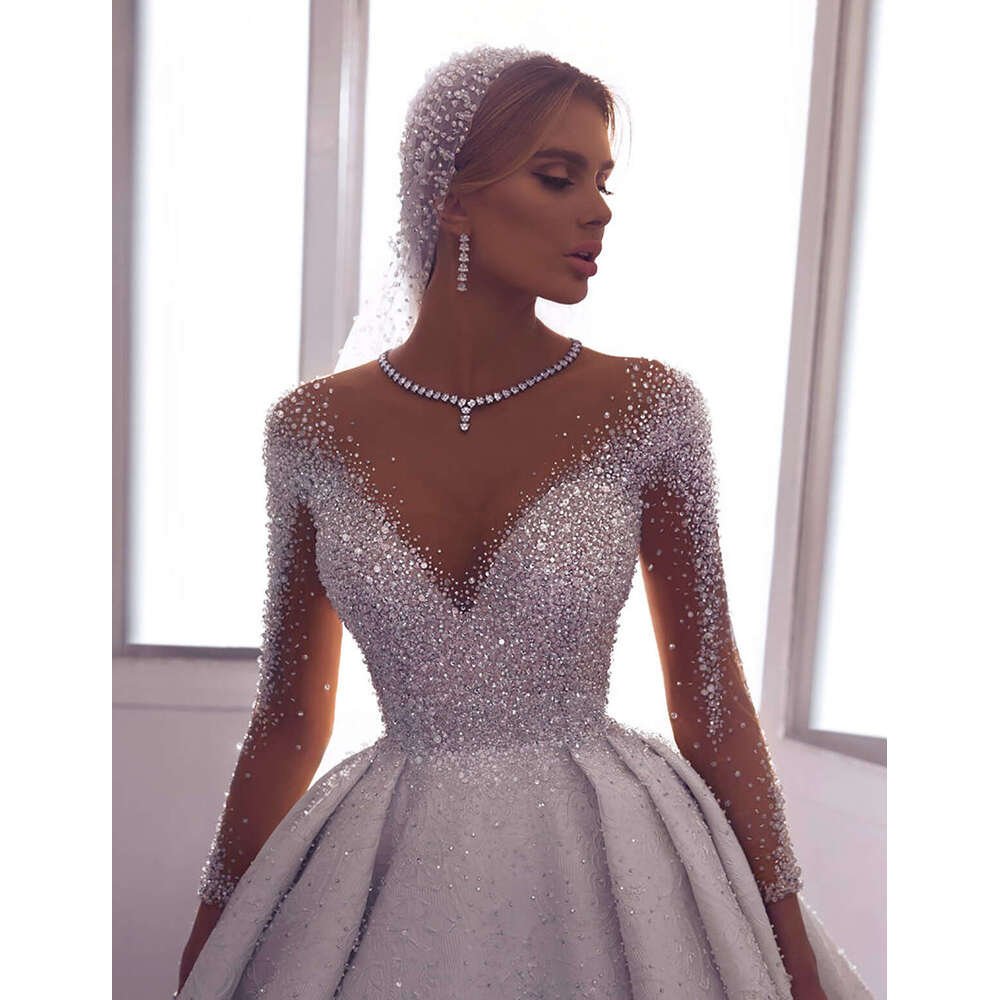Exquisite A E Wedding Dresses Sweetheart Long Sleeves Lace Crystal Beaded Sparkg Bridal Gowns Custom Made Vestido De Novia