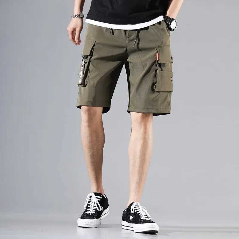 2024 Summer Mens Japanese Cargo Shorts Street Hip Hop Trend Sports Casual Outdoor Loose Drawstring Multi-pocket Straight PantsX240921