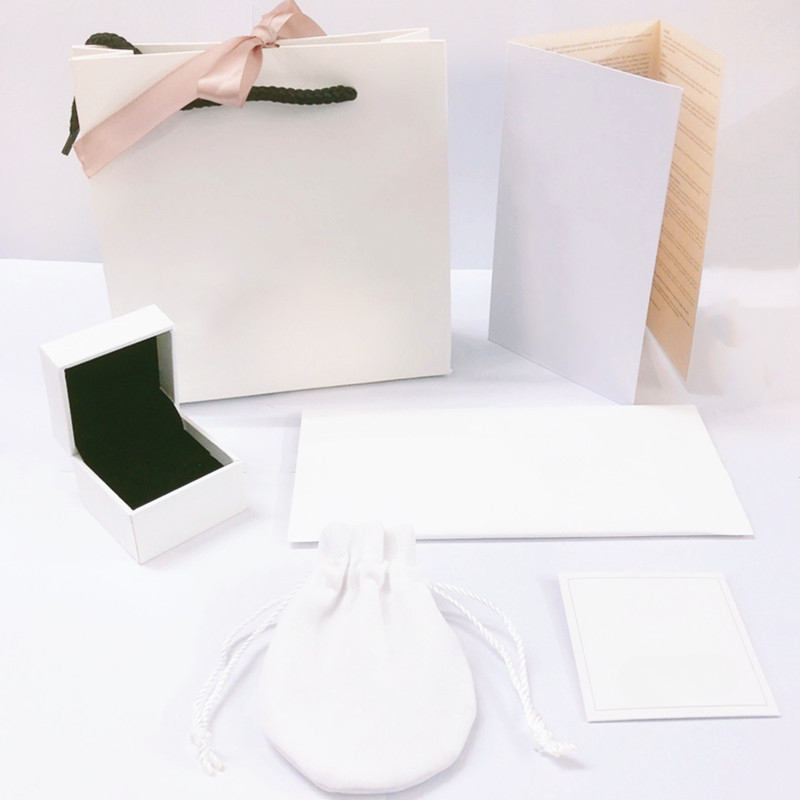 Classic white letters bracelet jewelry box earrings rings necklaces jewelery paper boxes velvet pouch bag bracelets bangles earring ring dust bags case