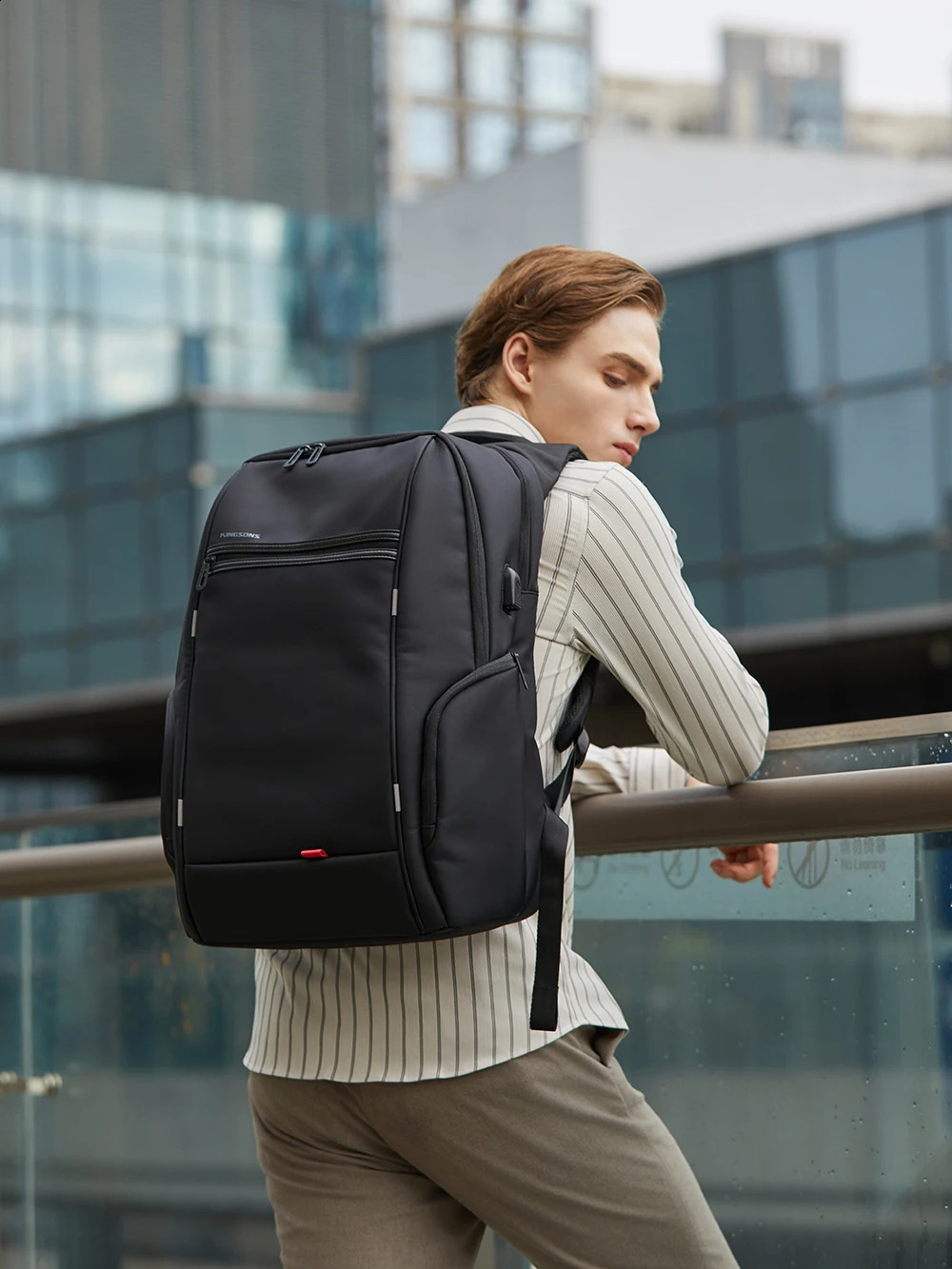 Kingsons waterproof mens backpack laptop bag 17 inch external USB charging antitheft multilayer Mochila 240919
