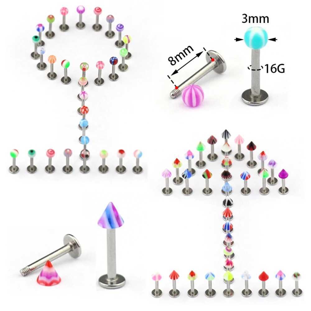 10Pcs/lot 16G Plastic Monroe Piercings Mixed Color Lip Ring Cartilage Tragus Piercing Jewelry Women Acrylic Labret Lip Piercing Y240921