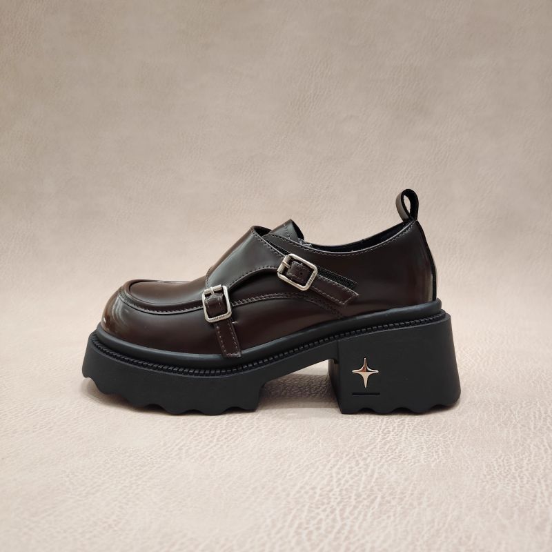 High Heel Clunky Loafers for Height, Slip-On Fashion Shoes in Black and Brown fc75