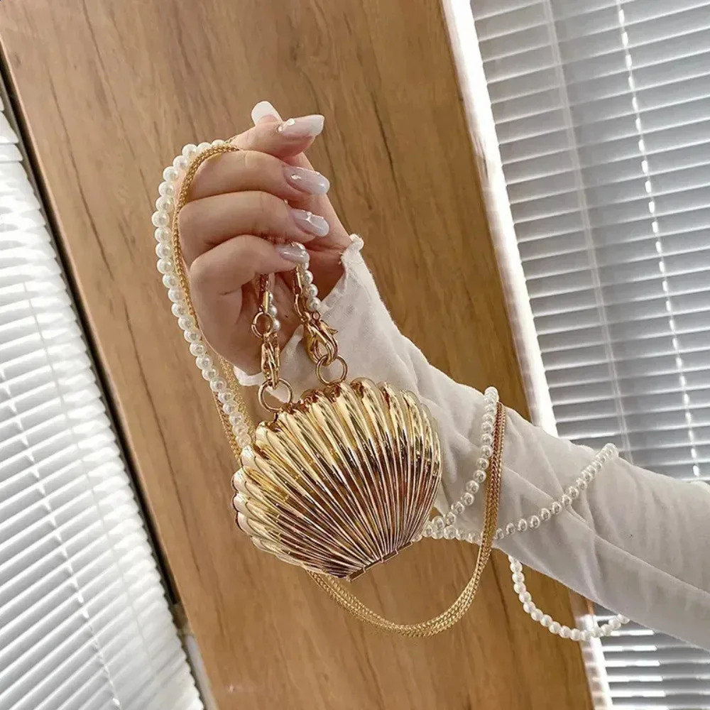 2024 Summer Lipstick Bags for Women Fashion Pearl Mini Purse Crossbody Bag High Quality Gold Shell Shoulder 240919