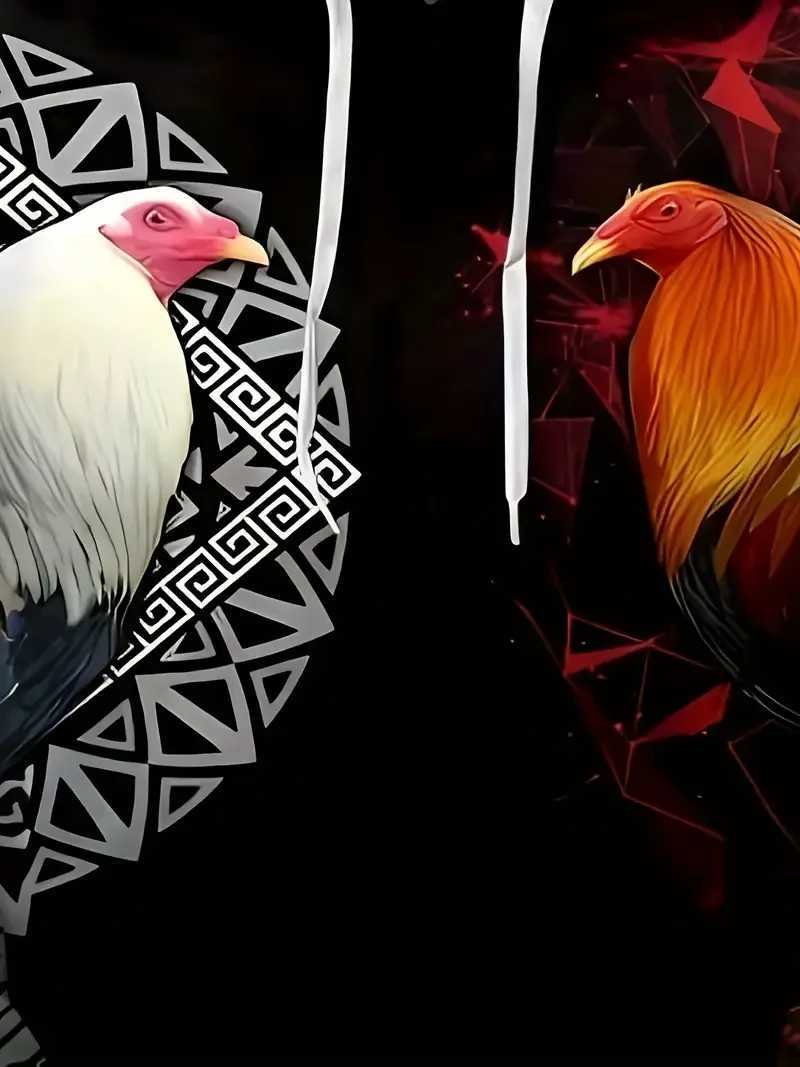 Mens 3D Roosters Graphic Print Hoodie Street Sports Shirt Casual Pullover Top Autumn Fashion Hoodie Mens Oversized Clothing W240921