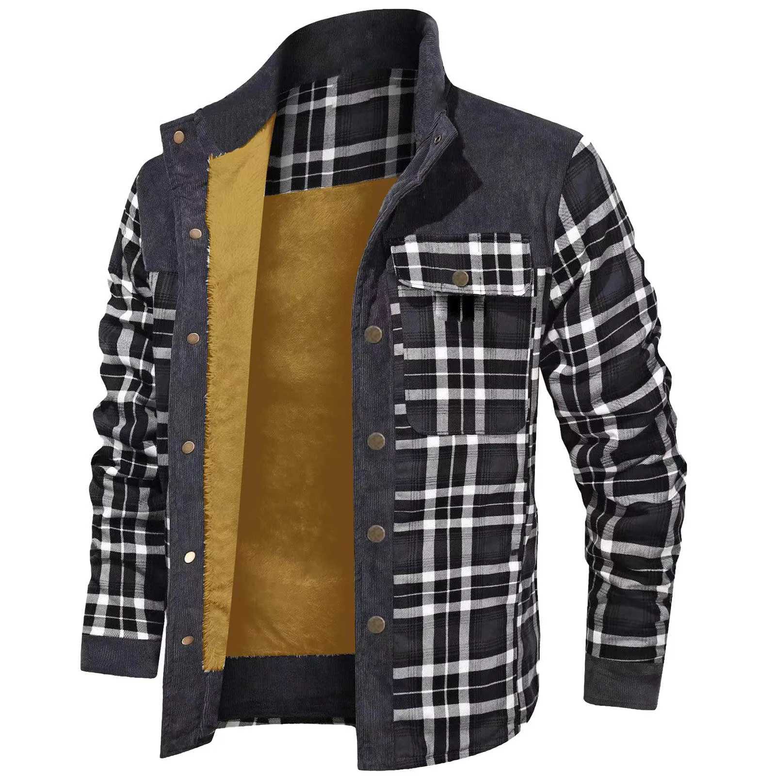 Mens winter wool lined flannel plain weave shirt jacket with buttons long Slved jacket mens sweater jacket W241102