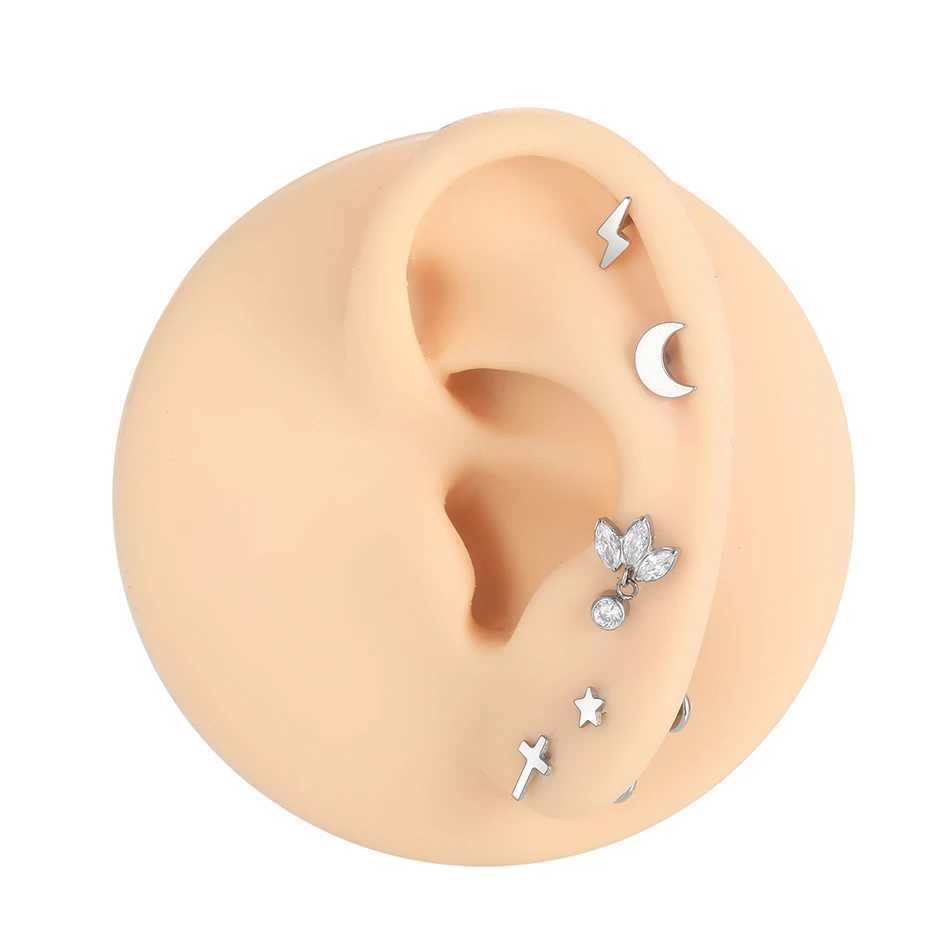 1PC Implant Grade Titanium Monroe Labret Piercing Heart Star Lip Stud Internally Threaded Helix Tragus Piercing Stud Earring Y240921