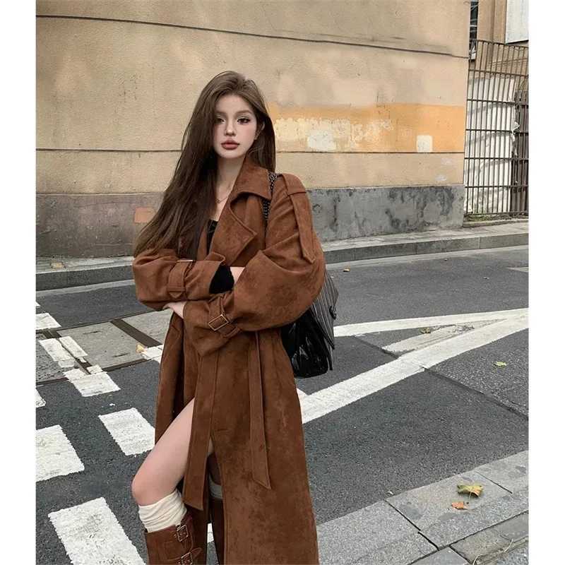 Womens Autumn Winter Fashion Mid length Trench Coat 2024 NEW Loose Windbreaker Coats Female Versatile Woolen OutwearX240921
