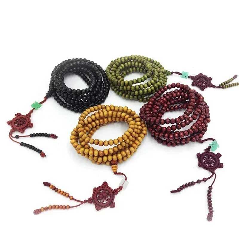 Natural Sandalwood Bracelets Men Buddhist Buddha Meditation Bead Bracelet for Women Prayer 216 Beads Rosary Hanging DecorationX240921