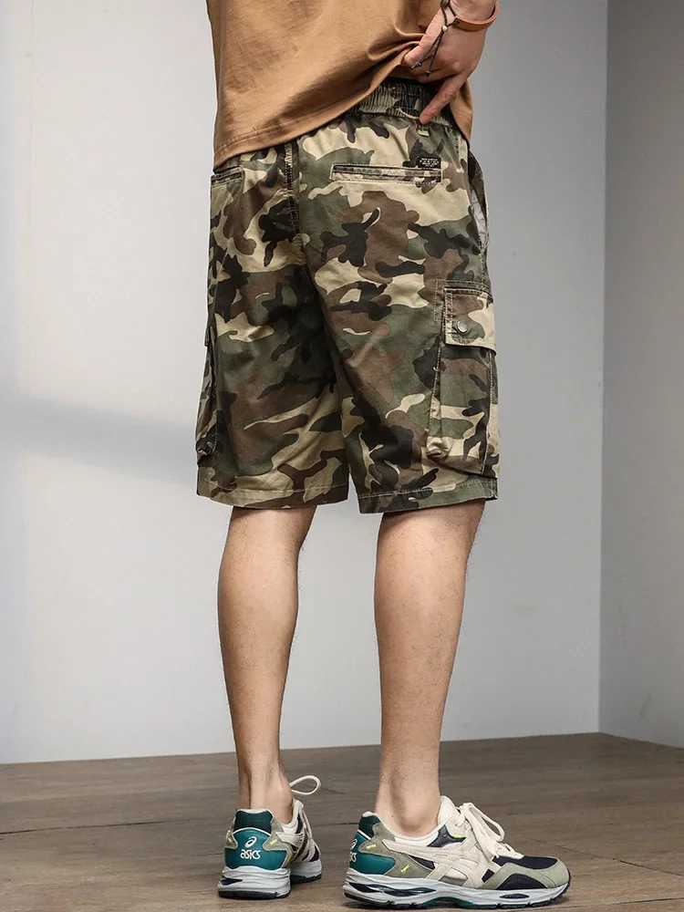 Summer Mens Cargo Shorts Multi-Pockets Washed Cotton Straight Short Pants Male String Banding Camouflage Casual ShortsX240921