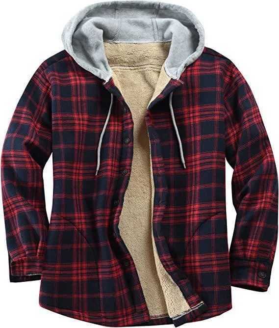 Mens Winter Flannel Plaid Coats Jackets Long Sleeve Hooded Plush Coat Loose Fleece Lined Wool Thick Warm Jackets Overwear M240921