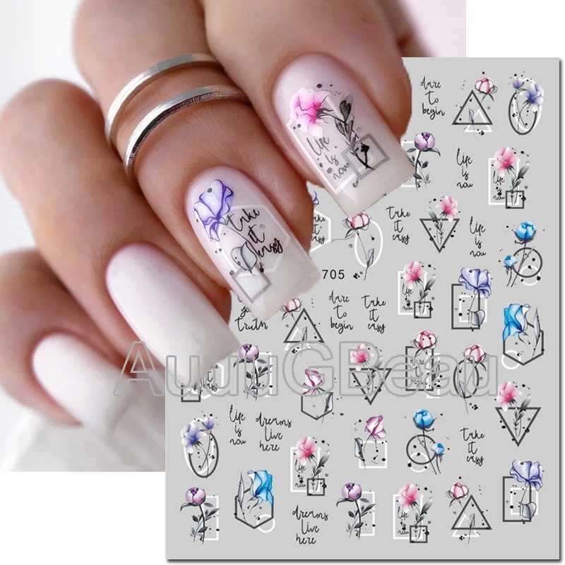 3D nail art adhesive slider sticker pink peony frog flower Buds letter sticker used for nail decoration handmade techniques beauty stickers W240823