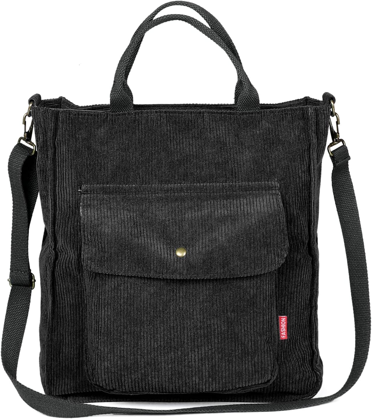 Shoulder bag, women's ribbed veet large capacity casual handbag, shopping bag with zipper and pocket