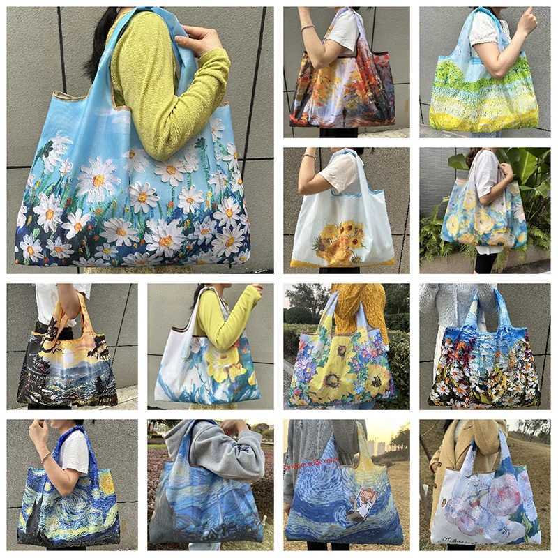 New Fashion Bag Foldable Shopping Bag Reusable Grocery Storage Bag Nylon Portable Shoulder Handbag Travel Tote Bag Z250224