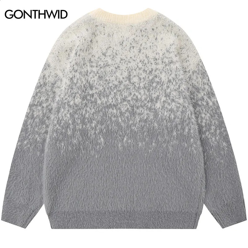 Harajuku Mohair Sweater Y2K Knitted Star Fuzzy Fluffy Gradient Pullover Jumper Streetwear Men Hip Hop Loose Cozy Sweaters 240912