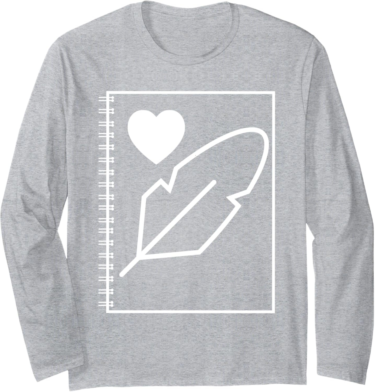 Long Sleeve Shirts for Men sweatshirt Lovely Writer Vintage Pen And Red Heart Artwork Long Sleeve T-Shirt T shirt Tee Streetwear Casual tops clothes
