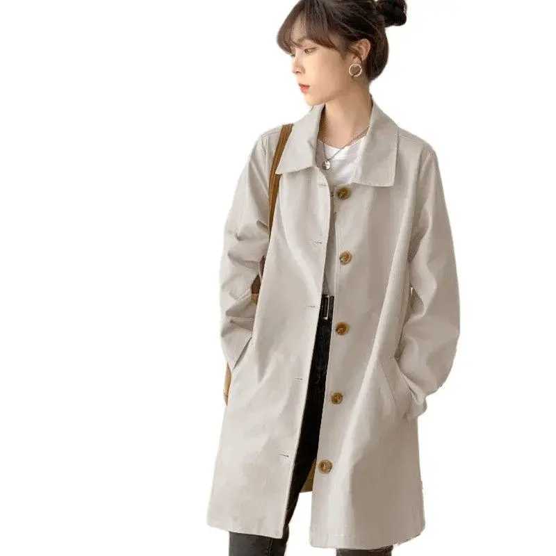 Fashion Womens Trench Coat Korean Style Khaki Spring Autumn Lined Coat Single Breasted Casual Windbreaker Outerwear FemaleX240921