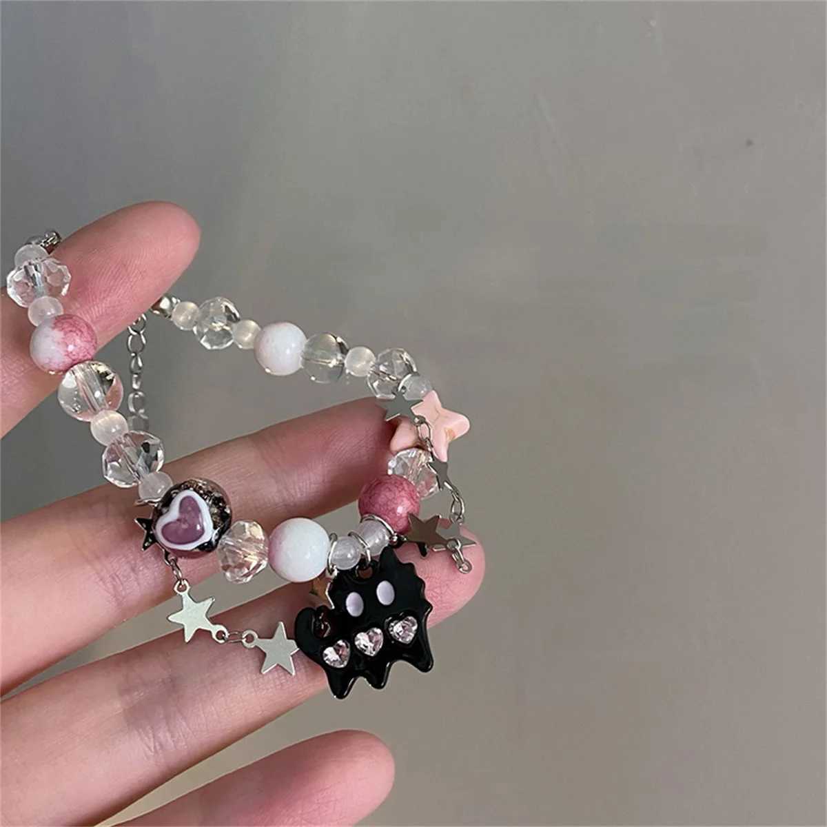 Harajuku Resin Imitation Pearl Star Beaded Bracelets For Women Vintage Aesthetic Charm Double Layer Star Chain Bracelet JewelryXJ241214