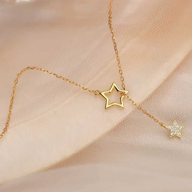 Hot selling exquisite silver gold-plated pentagram necklace sparkling zirconia star pendant Kravik chain womens fashion jewelry W240918