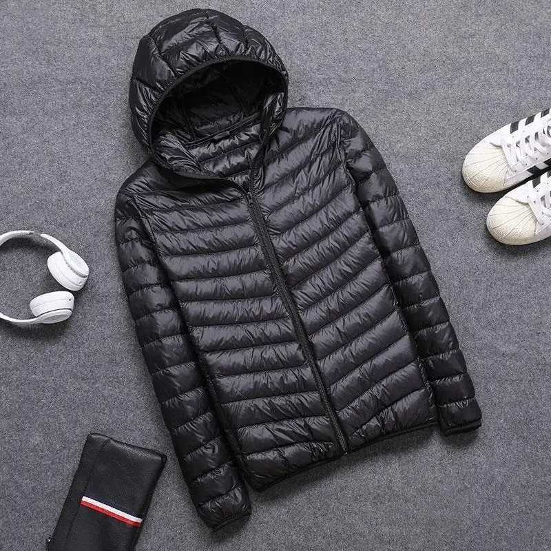 Winter thin down cotton jacket mens hooded sweatshirt slim fit warm jacket fashionable cut cotton jacket W240920