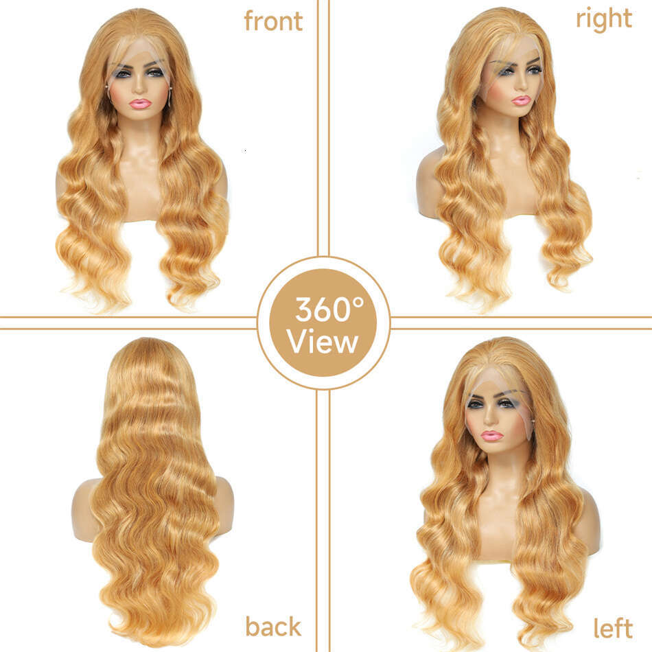 13x4 Transparent Honey Blonde 27# Colored Straight Lace Front 32 Inch Body Wave Human Hair Wigs