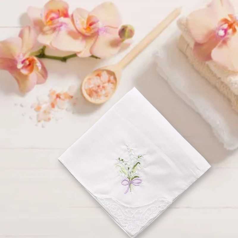 Ladies Cotton Floral Embroidery Handkerchiefs Womens Soft Random Candy Color Flowers Lace Edging Hankies for Wedding PartyX240921