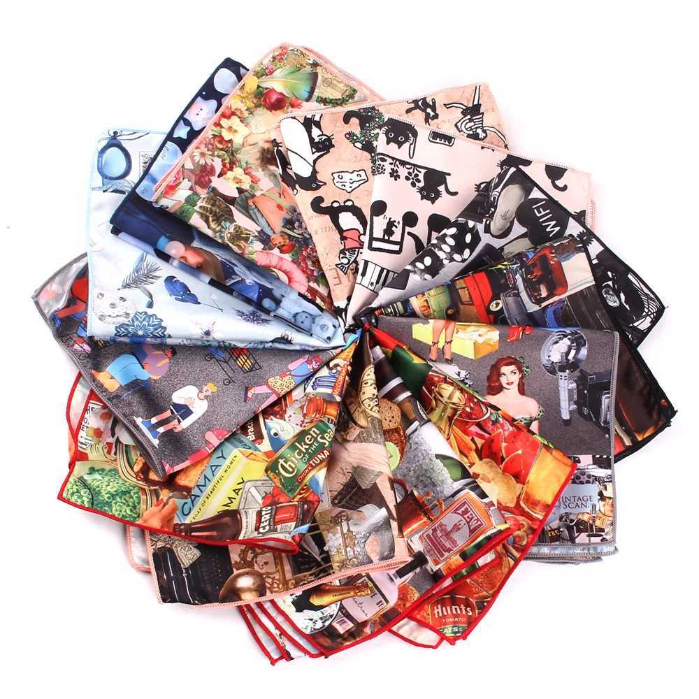 Funny Print Pocket Squares Vintage Printed Suit Handkerchiefs Luxury Men Hanky Accessories for giftX240921