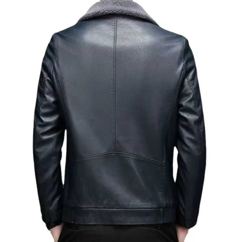 Winter new mens wool lined sheepskin jacket high-end ultra-thin suitable for large mens leather jackets casual solid color lapel jackets W240918