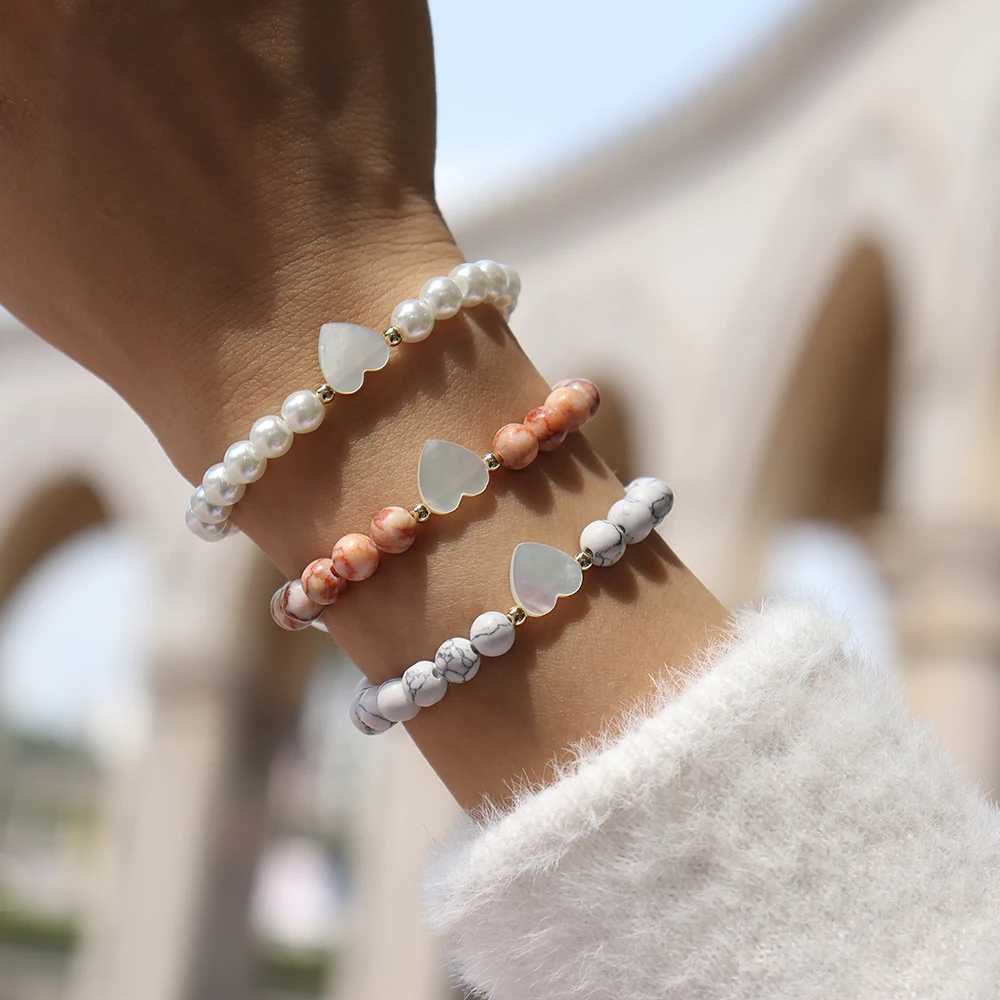 New Trendy Shell Heart Bracelet Women Classic Handmade Stone Beaded Bracelet For Women Jewelry GiftX240921